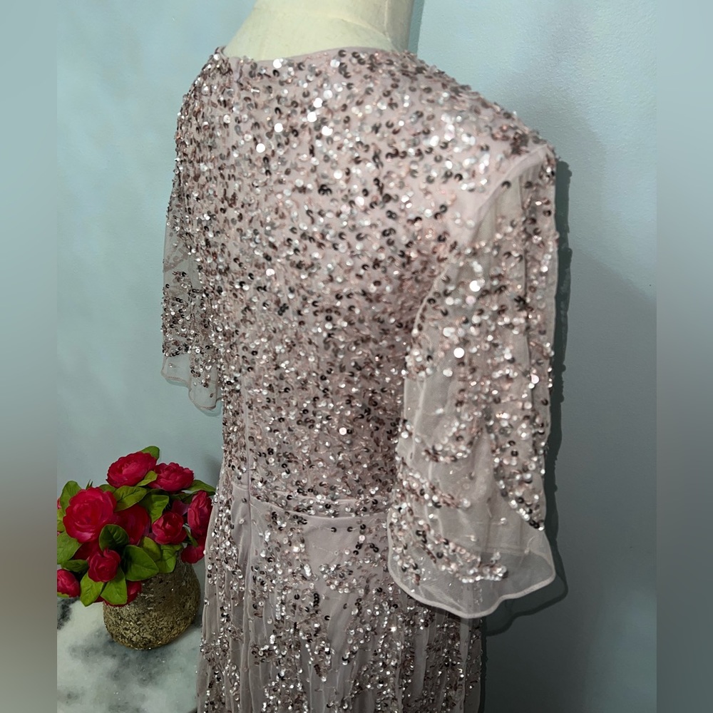 Mac Duggal Sequined Butterfly Sleeve High Low Chiffon Gown In Vintage Lilac -NWT - Picture 12 of 15